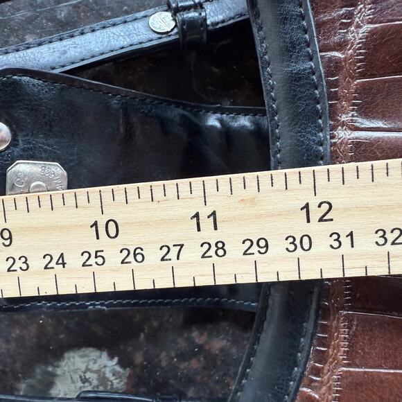 M.C. Croc Embossed Shoulder Bag Woven Flap Heart Charm Black Brown Satchel Purse - Picture 14 of 14